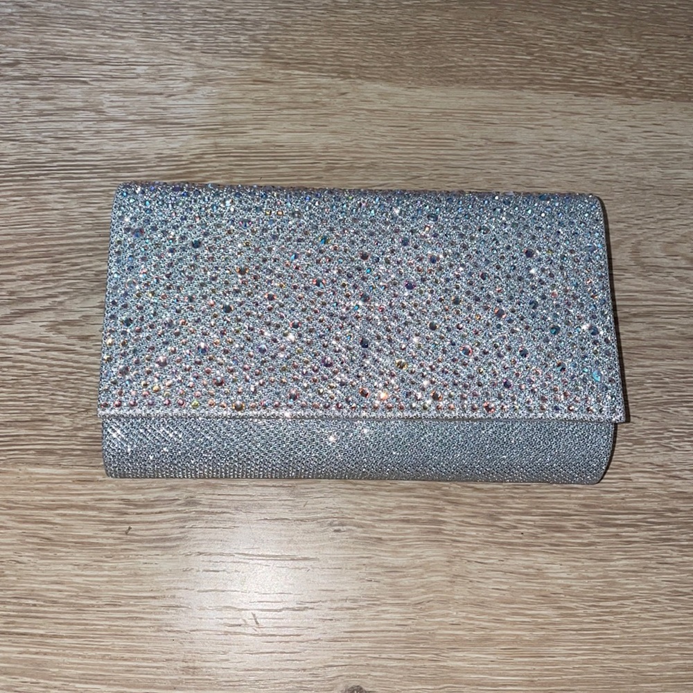 Silver rhinestones clutch/crossbody bag